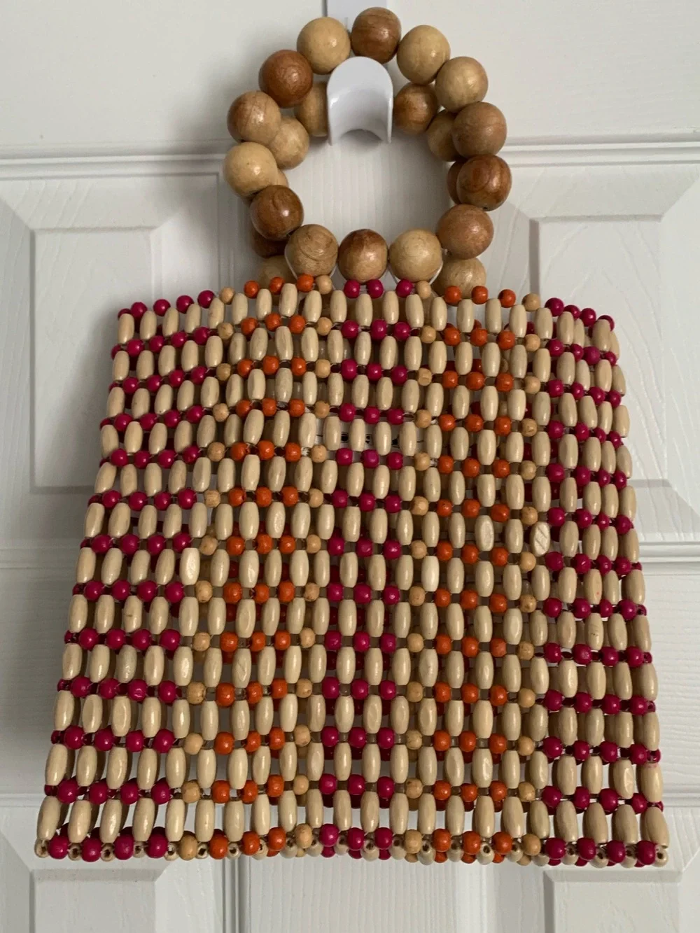L*SPACE Women’s Natural Pink Orange Wood Beaded Clutch Handbag